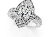 White gold Marquise Cut Halo Diamond Ring with Pavé Band and Four-Prong Setting_92
