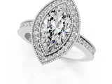 White gold Marquise Cut Halo Diamond Ring with Pavé Band and Milgrain Prong Setting_32