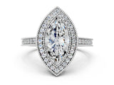White gold Marquise Cut Halo Diamond Ring with Pavé Band and Milgrain Prong Setting_32