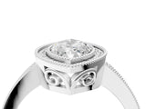 White gold Marquise Cut Halo Diamond Ring with Pavé Band and Milgrain Prong Setting_36