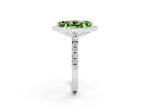 White gold Marquise Cut Halo Diamond Ring with Pavé Band and Three-Prong Setting_10