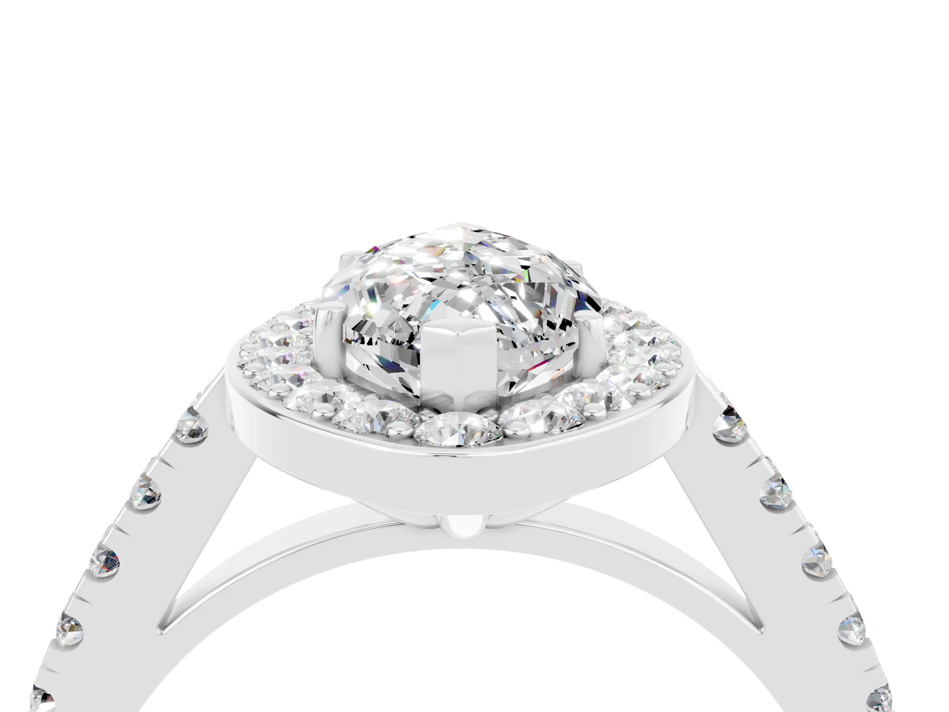 White gold Marquise Cut Halo Diamond Ring with Pavé Band and Three-Prong Setting_10