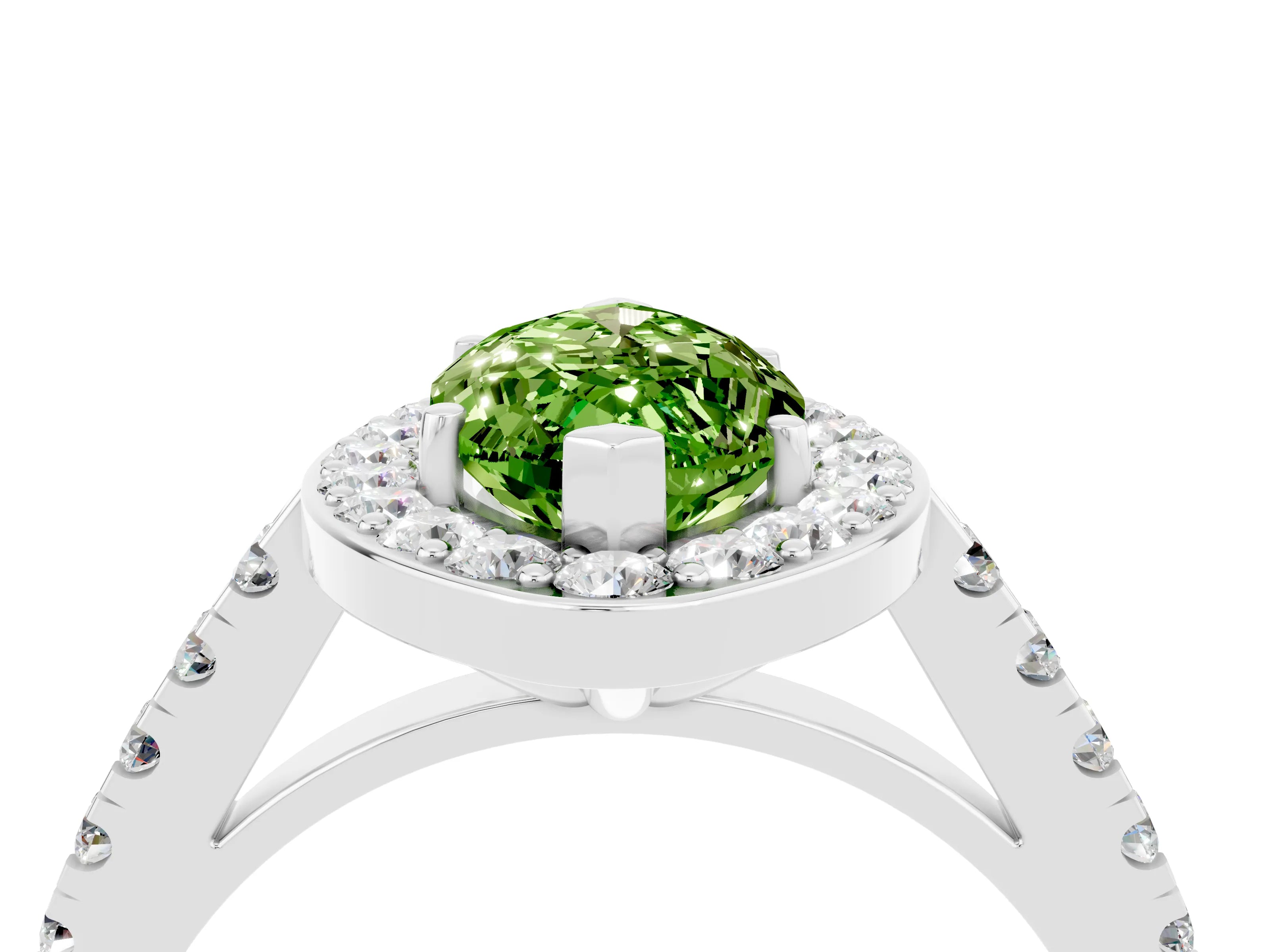 White gold Marquise Cut Halo Diamond Ring with Pavé Band and Three-Prong Setting_10