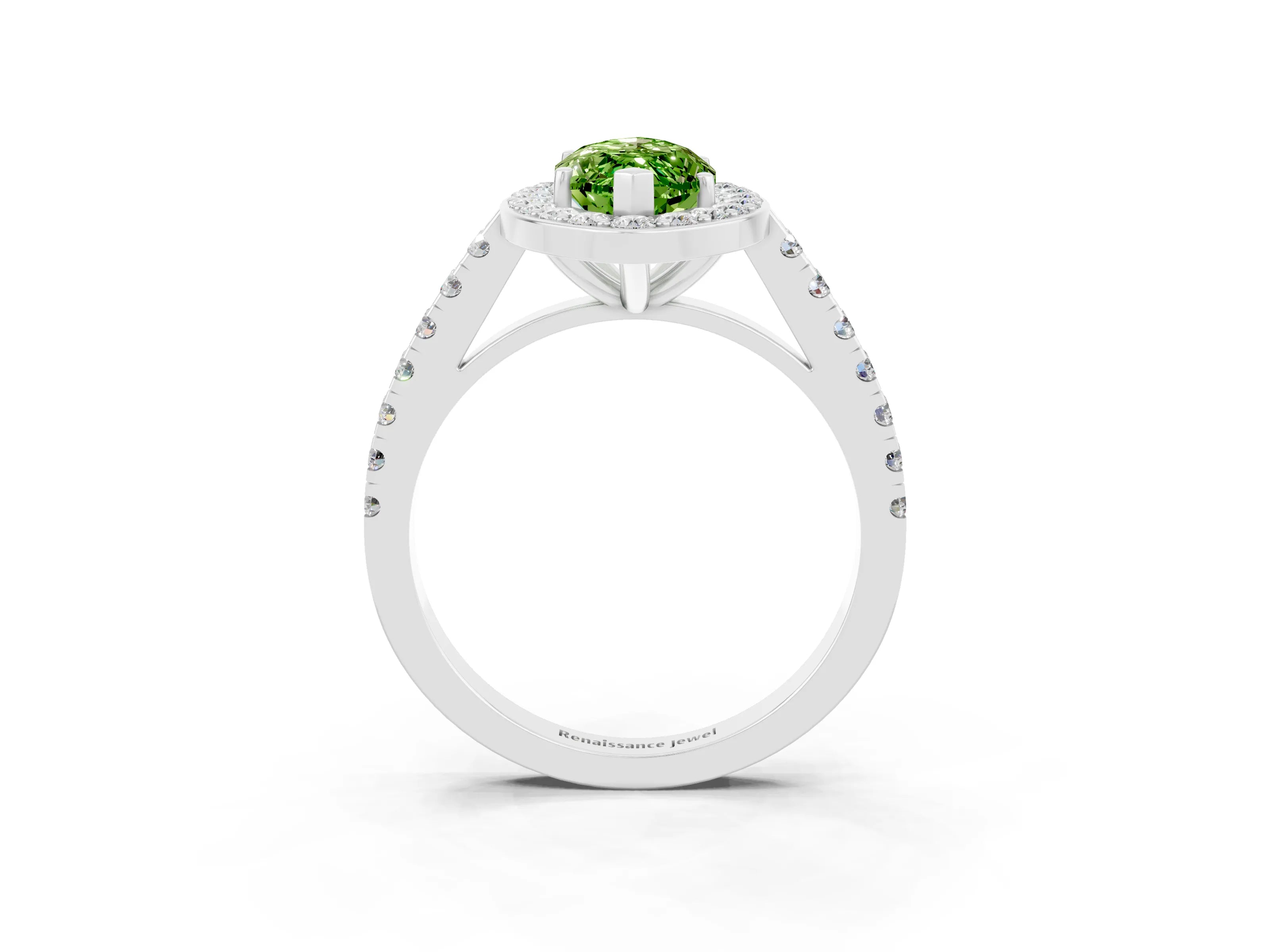 White gold Marquise Cut Halo Diamond Ring with Pavé Band and Three-Prong Setting_11