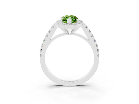 White gold Marquise Cut Halo Diamond Ring with Pavé Band and Three-Prong Setting_11