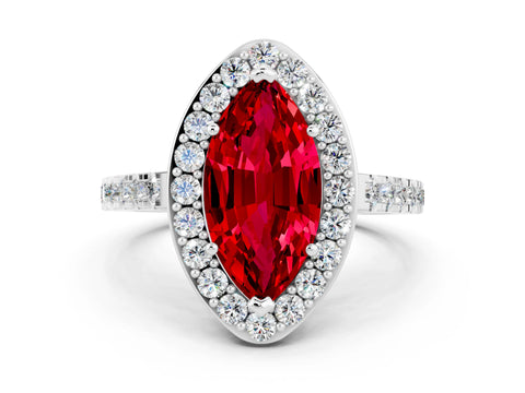 White gold Marquise Cut Halo Diamond Ring with Pavé Band and Three-Prong Setting_12