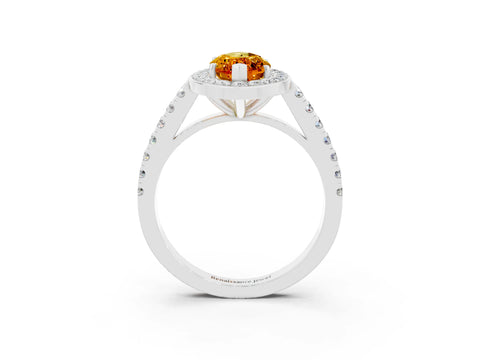 White gold Marquise Cut Halo Diamond Ring with Pavé Band and Three-Prong Setting_12