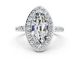 White gold Marquise Cut Halo Diamond Ring with Pavé Band and Three-Prong Setting_12