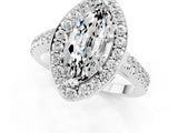 White gold Marquise Cut Halo Diamond Ring with Pavé Band and Three-Prong Setting_13
