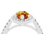 White gold Marquise Cut Halo Diamond Ring with Pavé Band and Three-Prong Setting_13
