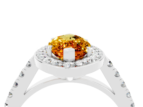 White gold Marquise Cut Halo Diamond Ring with Pavé Band and Three-Prong Setting_13