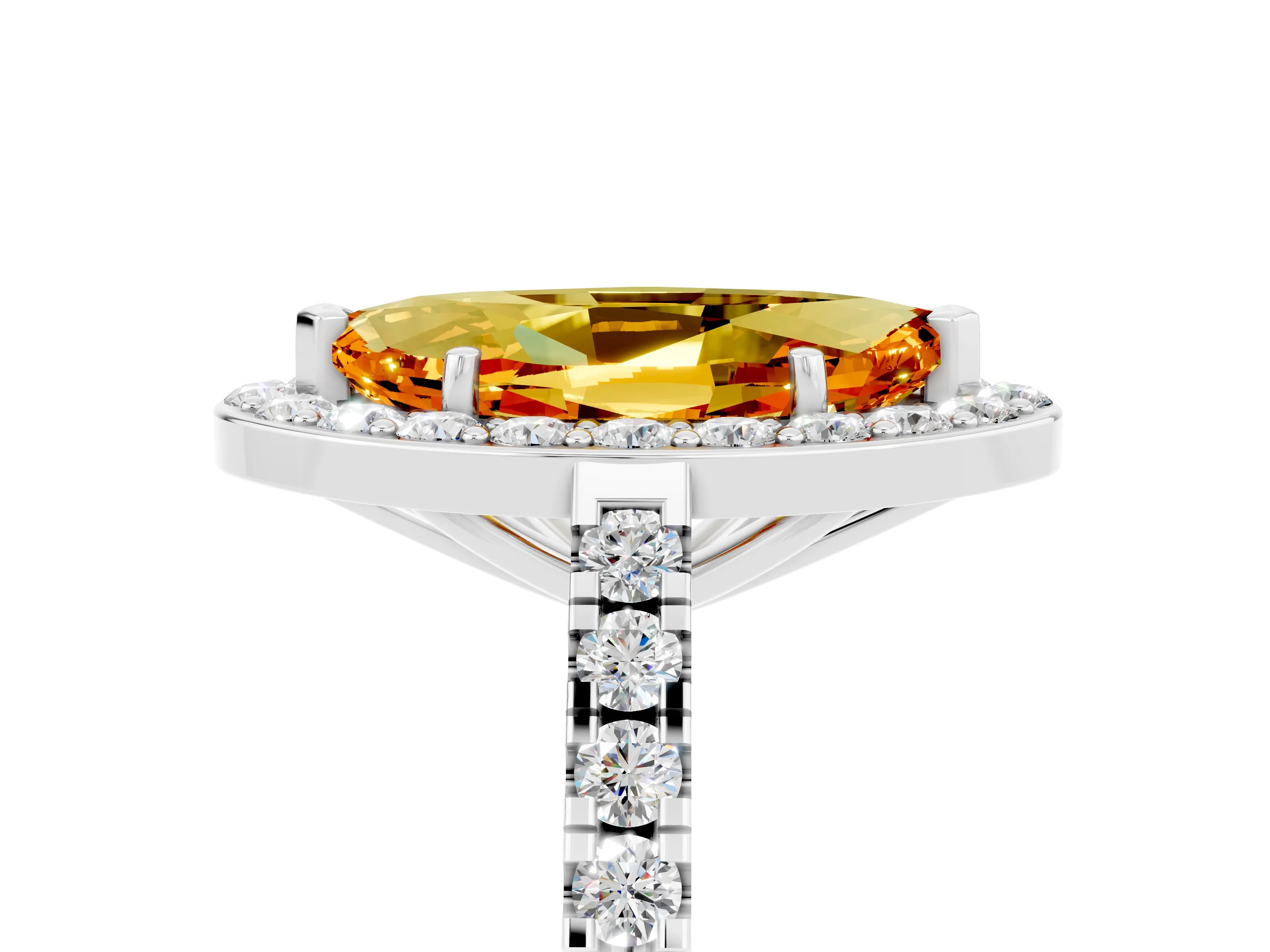 White gold Marquise Cut Halo Diamond Ring with Pavé Band and Three-Prong Setting_14