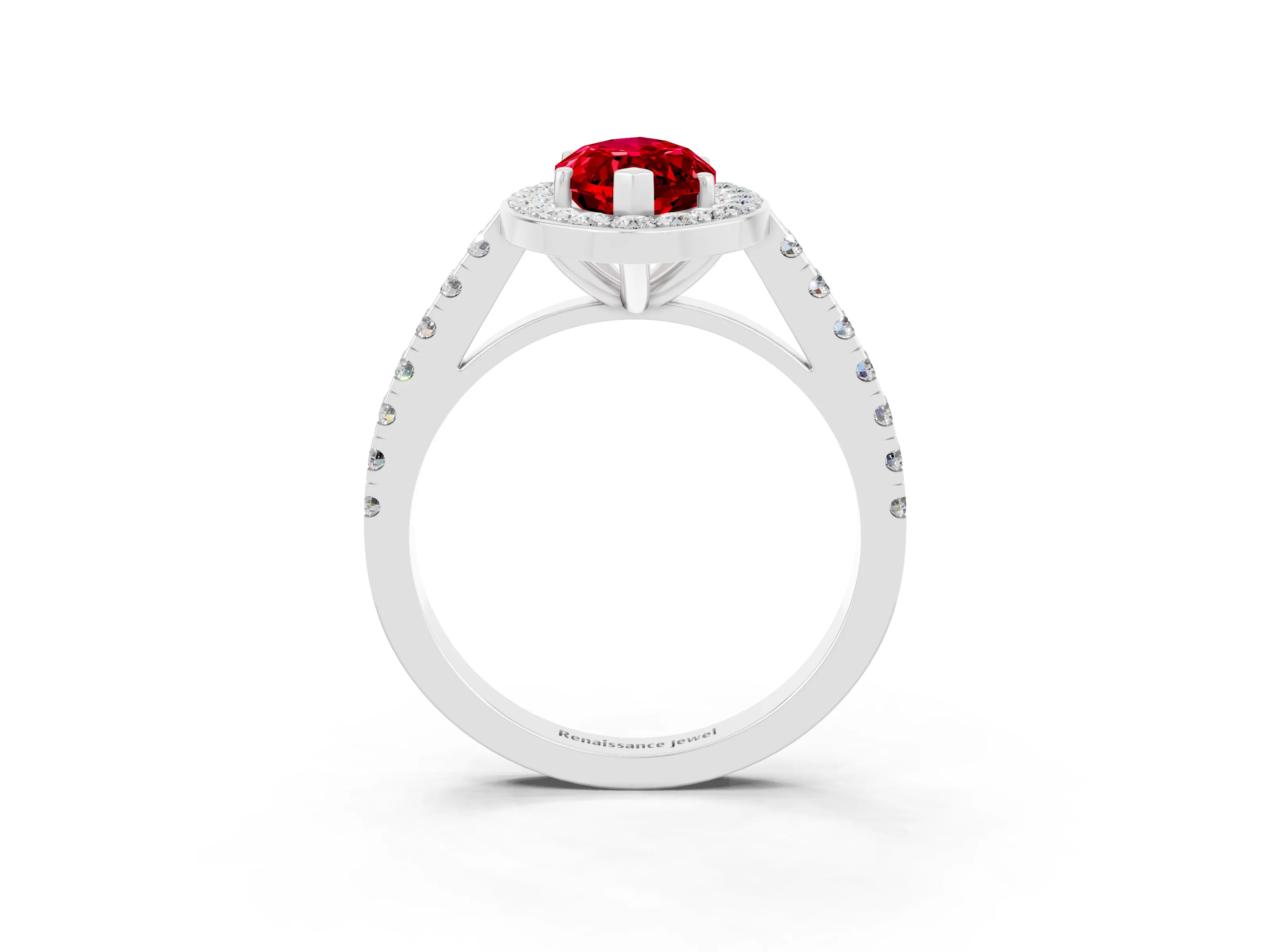 White gold Marquise Cut Halo Diamond Ring with Pavé Band and Three-Prong Setting_15