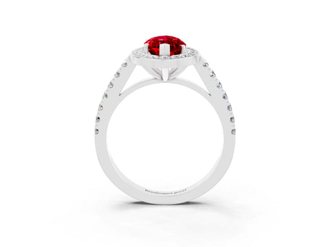 White gold Marquise Cut Halo Diamond Ring with Pavé Band and Three-Prong Setting_15
