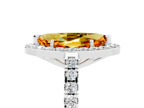 White gold Marquise Cut Halo Diamond Ring with Pavé Band and Three-Prong Setting_17