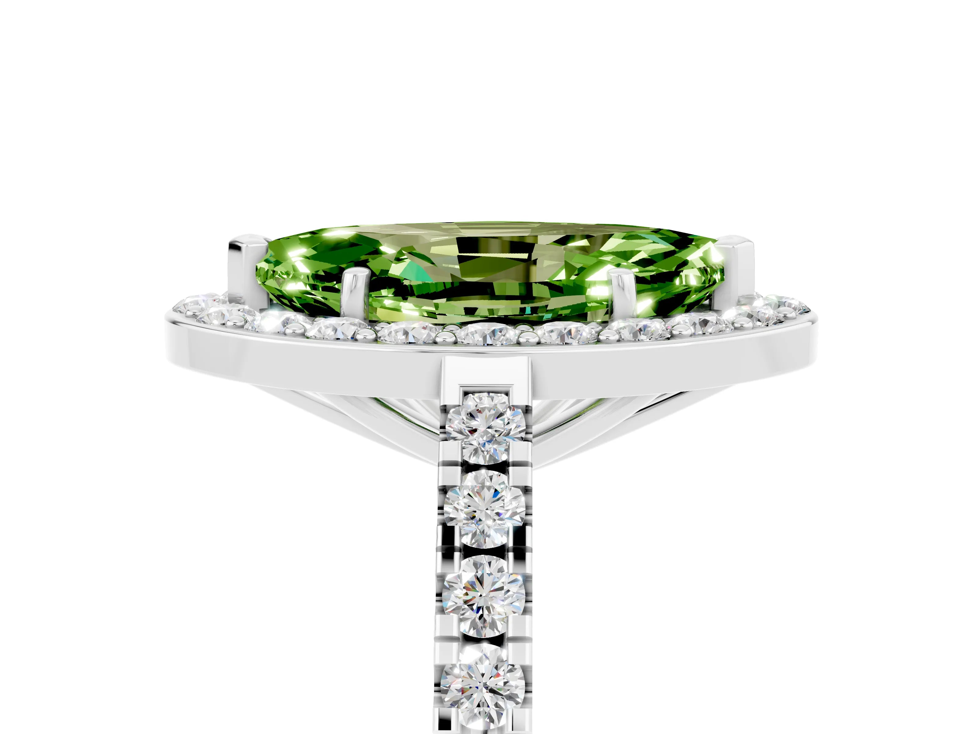 White gold Marquise Cut Halo Diamond Ring with Pavé Band and Three-Prong Setting_17