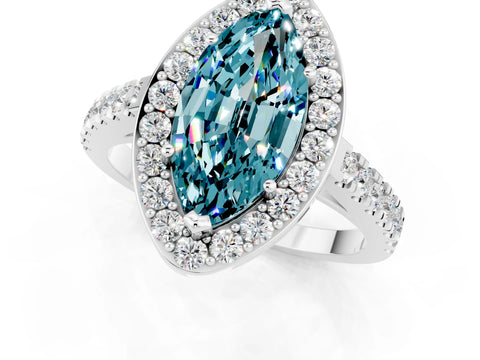 White gold Marquise Cut Halo Diamond Ring with Pavé Band and Three-Prong Setting_1