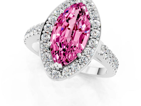 White gold Marquise Cut Halo Diamond Ring with Pavé Band and Three-Prong Setting_1