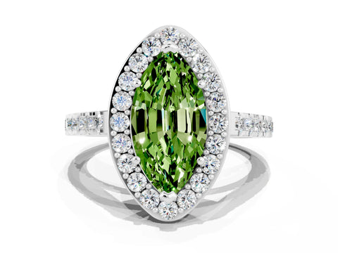 White gold Marquise Cut Halo Diamond Ring with Pavé Band and Three-Prong Setting_20