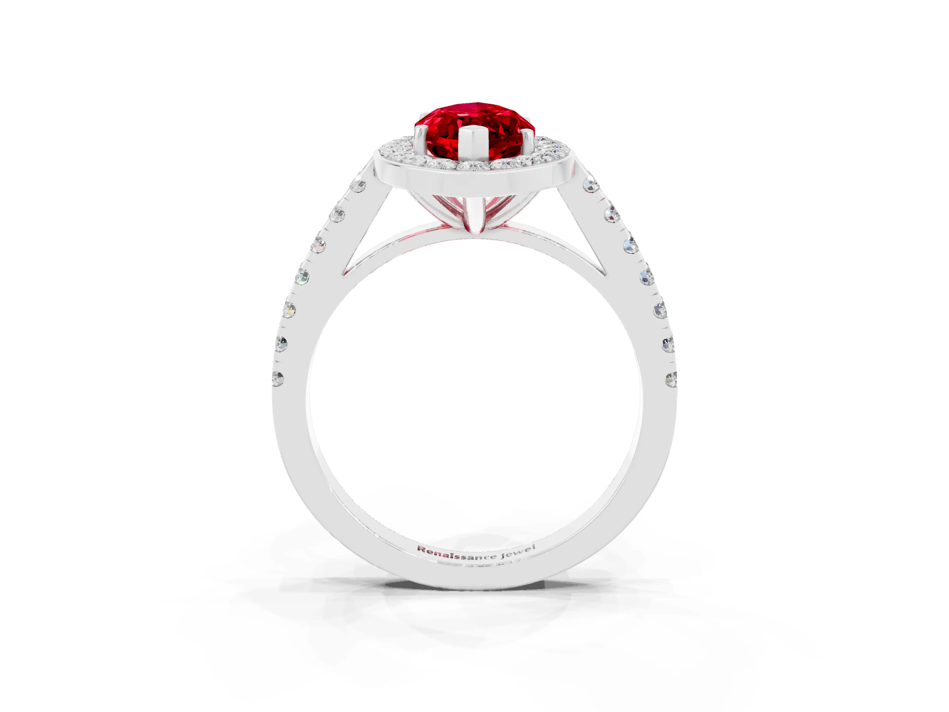 White gold Marquise Cut Halo Diamond Ring with Pavé Band and Three-Prong Setting_21