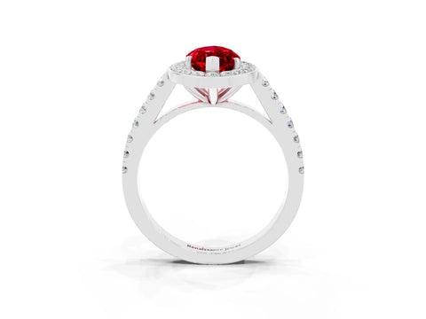 White gold Marquise Cut Halo Diamond Ring with Pavé Band and Three-Prong Setting_21
