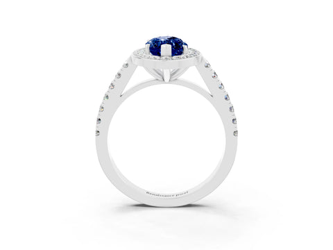 White gold Marquise Cut Halo Diamond Ring with Pavé Band and Three-Prong Setting_21