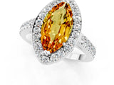 White gold Marquise Cut Halo Diamond Ring with Pavé Band and Three-Prong Setting_22