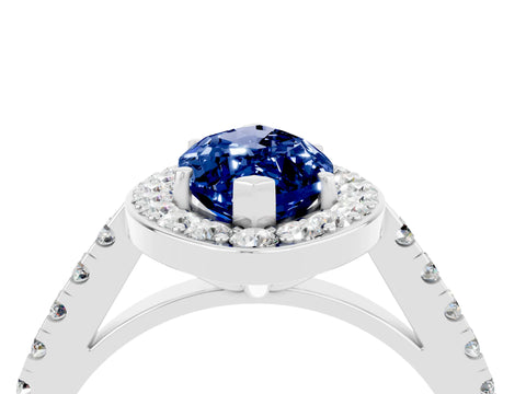White gold Marquise Cut Halo Diamond Ring with Pavé Band and Three-Prong Setting_22
