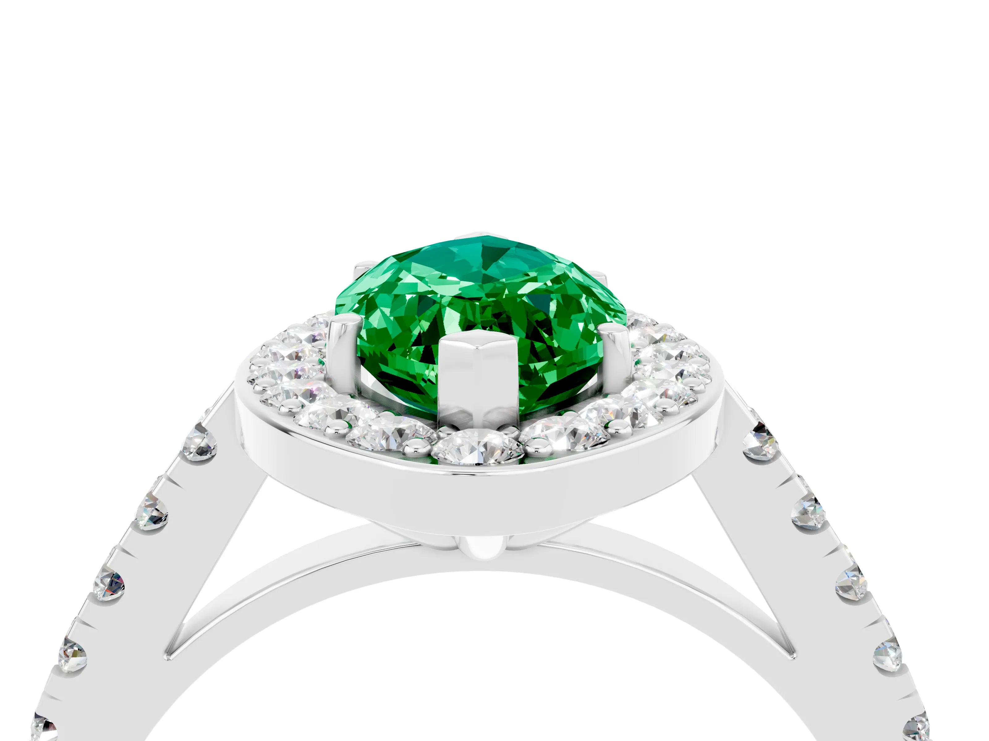 White gold Marquise Cut Halo Diamond Ring with Pavé Band and Three-Prong Setting_22