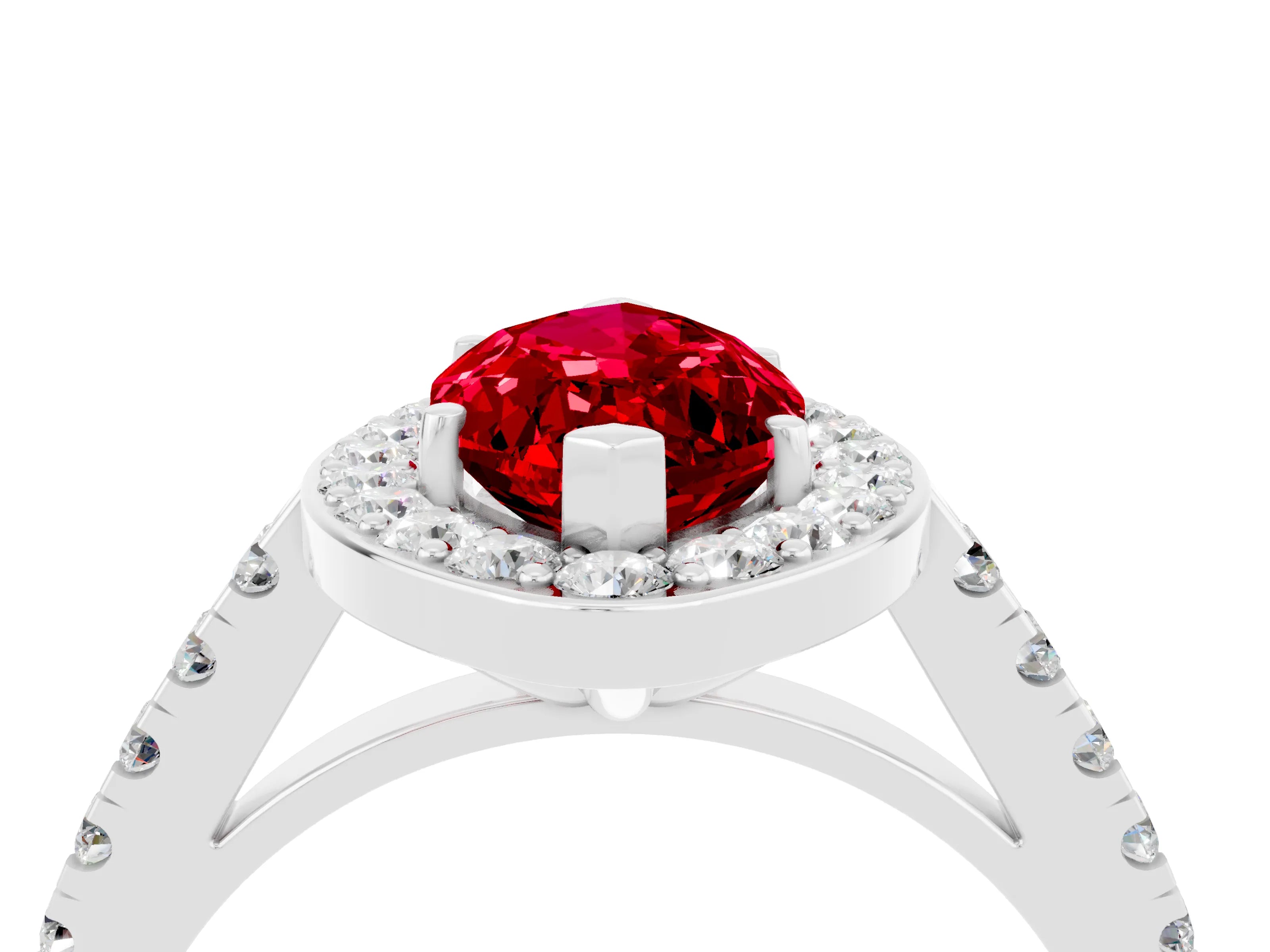 White gold Marquise Cut Halo Diamond Ring with Pavé Band and Three-Prong Setting_22