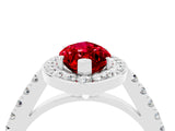 White gold Marquise Cut Halo Diamond Ring with Pavé Band and Three-Prong Setting_22