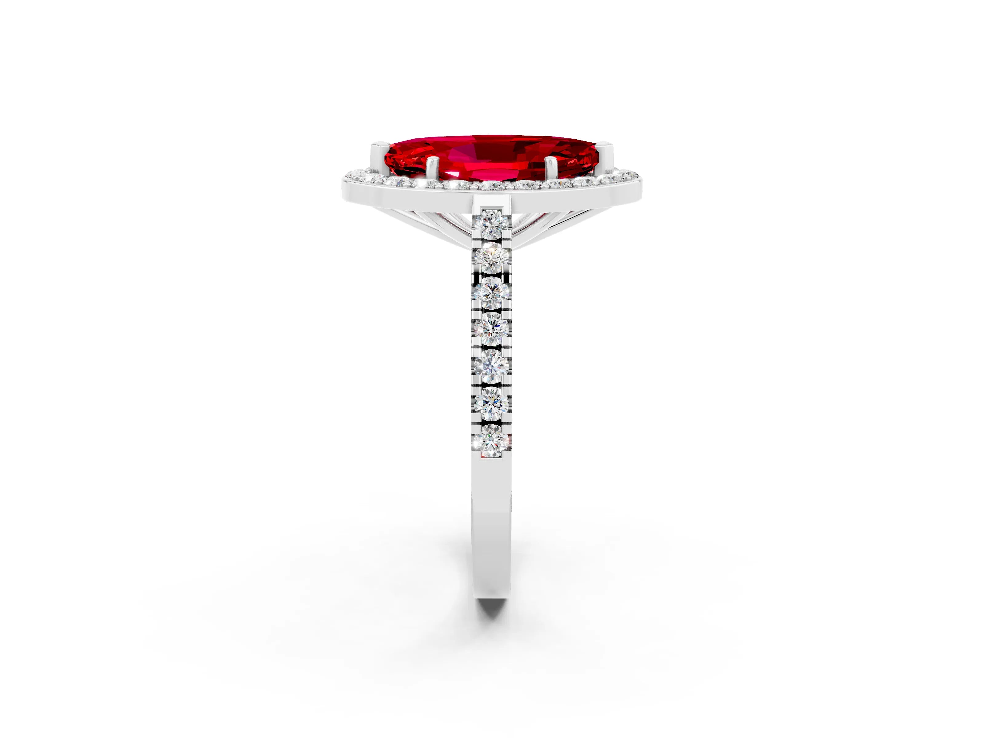 White gold Marquise Cut Halo Diamond Ring with Pavé Band and Three-Prong Setting_23