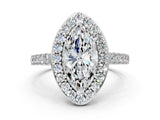 White gold Marquise Cut Halo Diamond Ring with Pavé Band and Three-Prong Setting_24