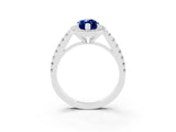 White gold Marquise Cut Halo Diamond Ring with Pavé Band and Three-Prong Setting_24