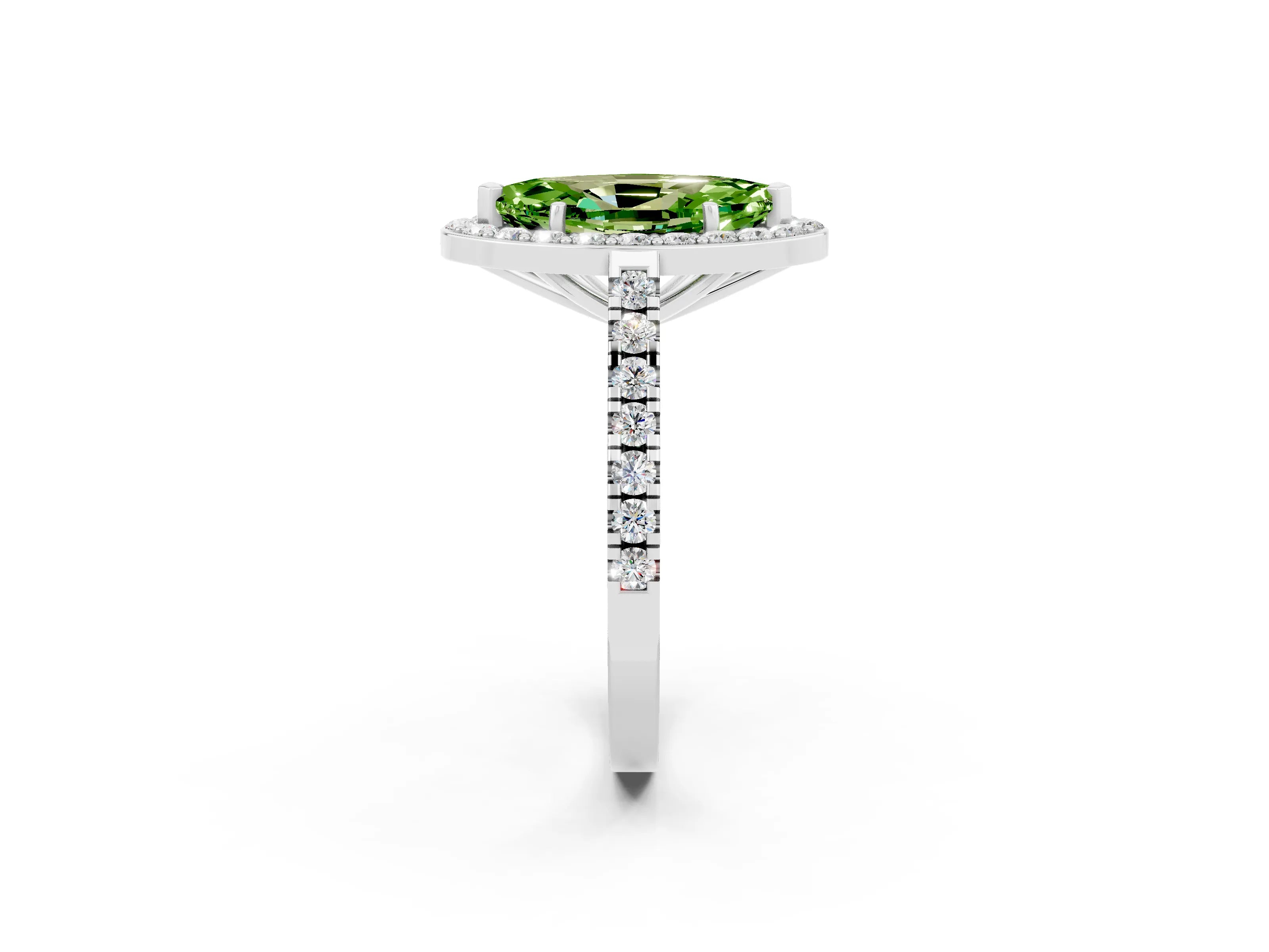 White gold Marquise Cut Halo Diamond Ring with Pavé Band and Three-Prong Setting_26