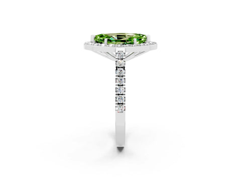 White gold Marquise Cut Halo Diamond Ring with Pavé Band and Three-Prong Setting_26