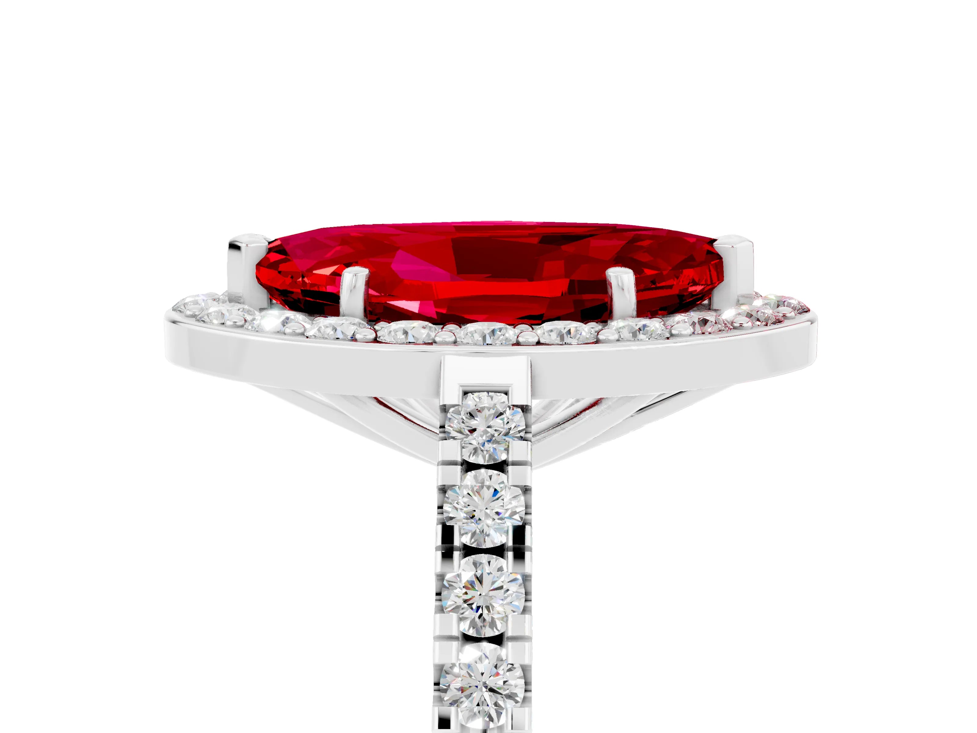 White gold Marquise Cut Halo Diamond Ring with Pavé Band and Three-Prong Setting_26