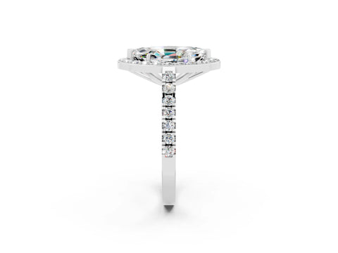 White gold Marquise Cut Halo Diamond Ring with Pavé Band and Three-Prong Setting_26