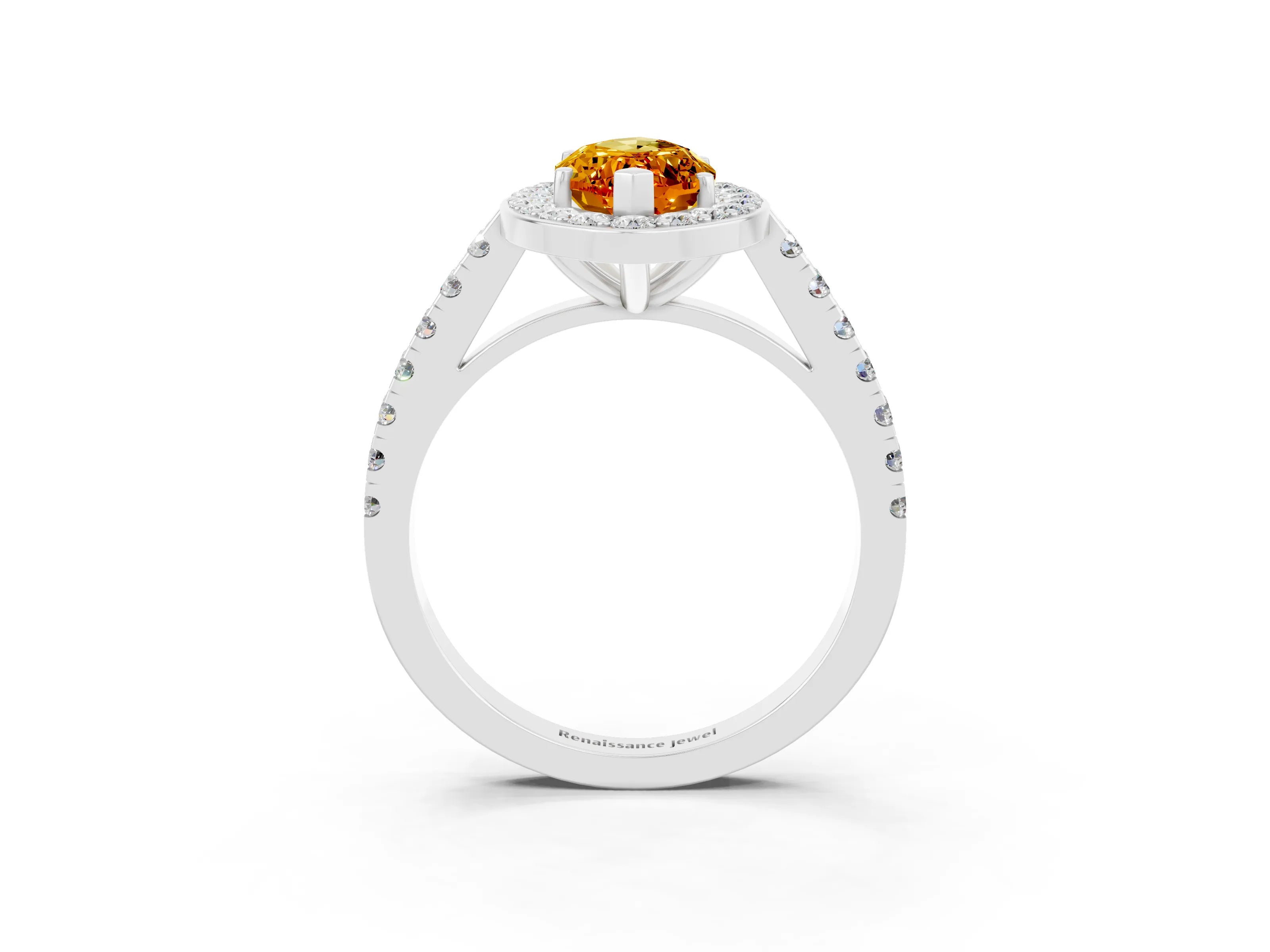 White gold Marquise Cut Halo Diamond Ring with Pavé Band and Three-Prong Setting_27