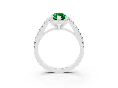 White gold Marquise Cut Halo Diamond Ring with Pavé Band and Three-Prong Setting_27
