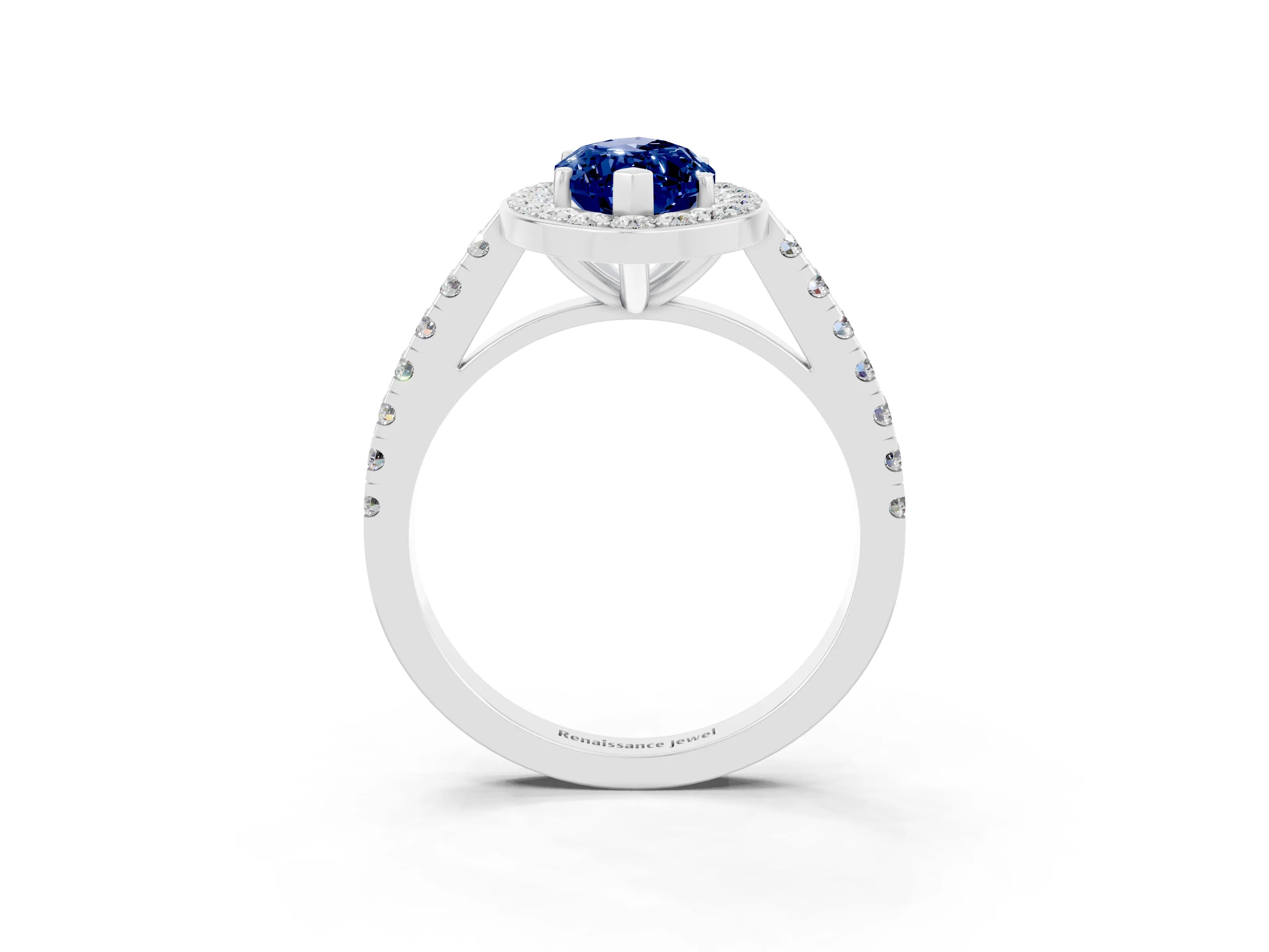 White gold Marquise Cut Halo Diamond Ring with Pavé Band and Three-Prong Setting_27