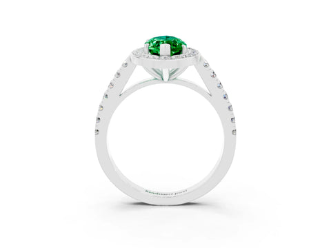 White gold Marquise Cut Halo Diamond Ring with Pavé Band and Three-Prong Setting_27