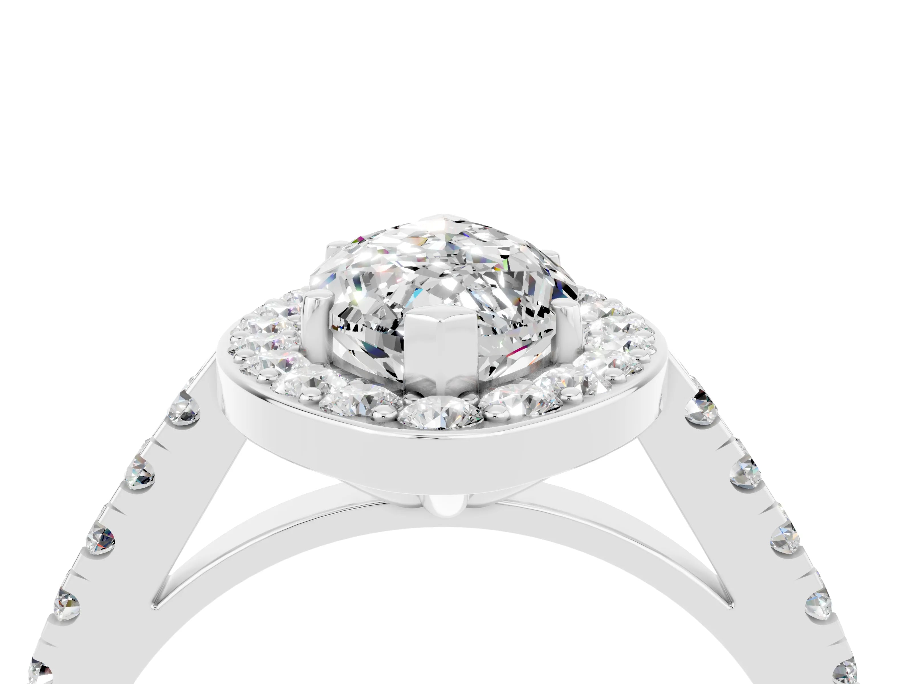 White gold Marquise Cut Halo Diamond Ring with Pavé Band and Three-Prong Setting_28