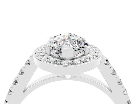 White gold Marquise Cut Halo Diamond Ring with Pavé Band and Three-Prong Setting_28