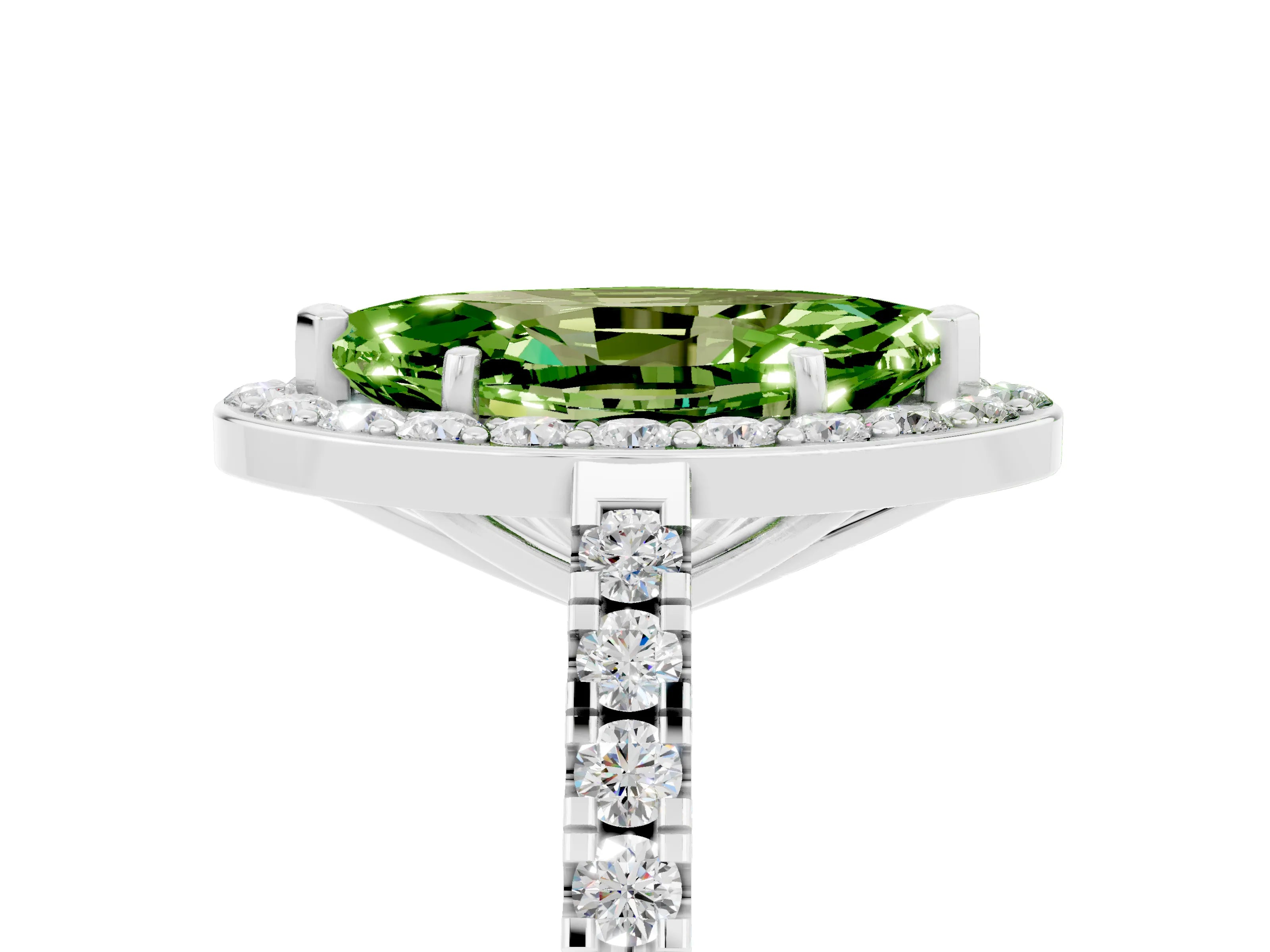 White gold Marquise Cut Halo Diamond Ring with Pavé Band and Three-Prong Setting_29