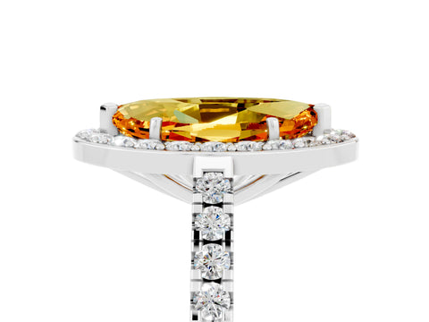 White gold Marquise Cut Halo Diamond Ring with Pavé Band and Three-Prong Setting_29