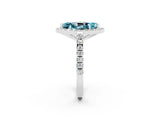 White gold Marquise Cut Halo Diamond Ring with Pavé Band and Three-Prong Setting_2