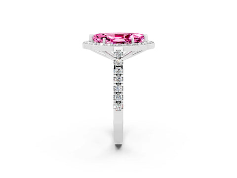 White gold Marquise Cut Halo Diamond Ring with Pavé Band and Three-Prong Setting_2