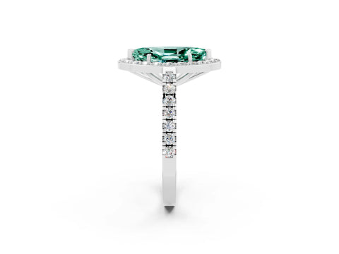 White gold Marquise Cut Halo Diamond Ring with Pavé Band and Three-Prong Setting_2