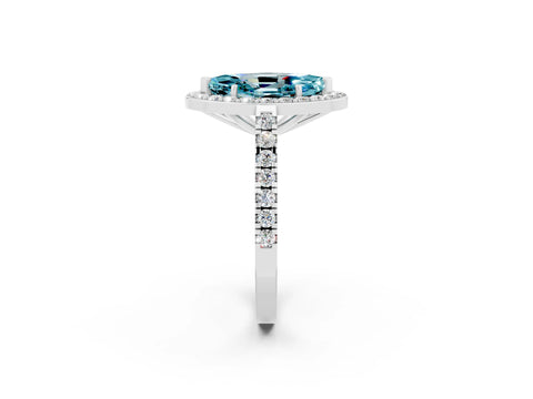 White gold Marquise Cut Halo Diamond Ring with Pavé Band and Three-Prong Setting_2